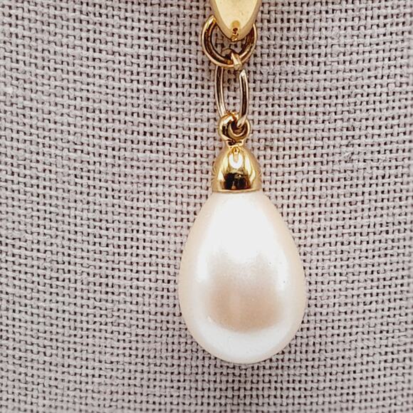 MONET Vintage Gold Omega Chain Necklace Faux Pearl Pendant 19” Signed - Picture 4 of 12